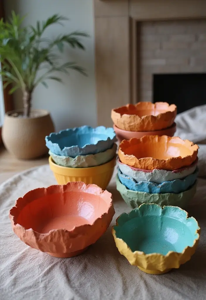 27 DIY Crafts for Home Decor Creative Projects for Any Season - 18. Recycled Paper Mache Bowls