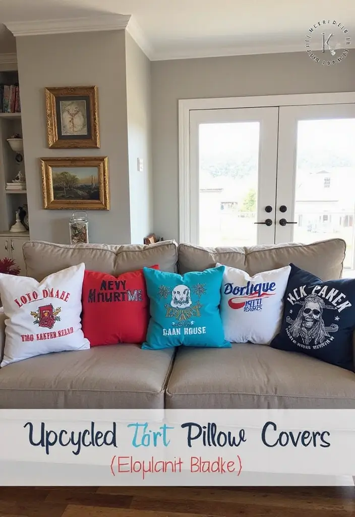 27 DIY Crafts for Home Decor Creative Projects for Any Season - 6. Upcycled T-Shirt Pillow Covers