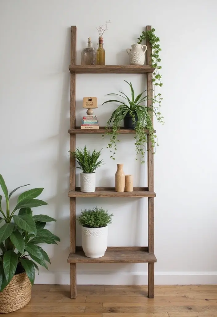 27 DIY Home Decor Projects: Creative Ideas for Stylish Homes - 20. Decorative Ladder Shelf