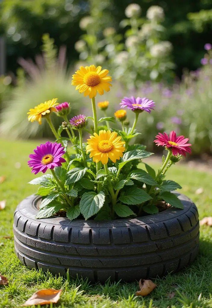 27 DIY Home Decor Projects: Creative Ideas for Stylish Homes - 21. Upcycled Tire Planters