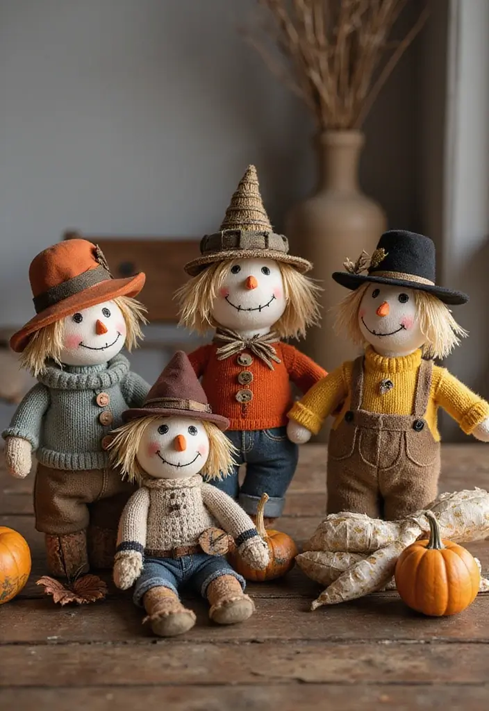 27 Dollar Tree Fall Decor DIY Craft Ideas on a Budget - 15. Whimsical Scarecrow Figurines