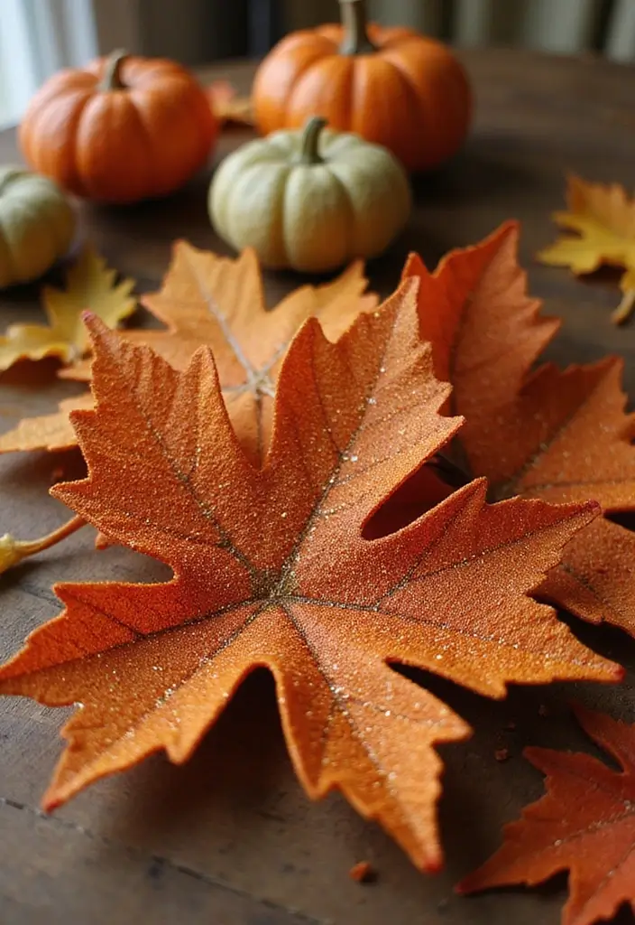 27 Dollar Tree Fall Decor DIY Craft Ideas on a Budget - 25. Glittery Fall Leaves