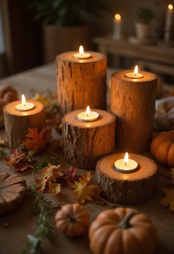 27 Dollar Tree Fall Decor DIY Craft Ideas on a Budget - 9. Rustic Candle Holders