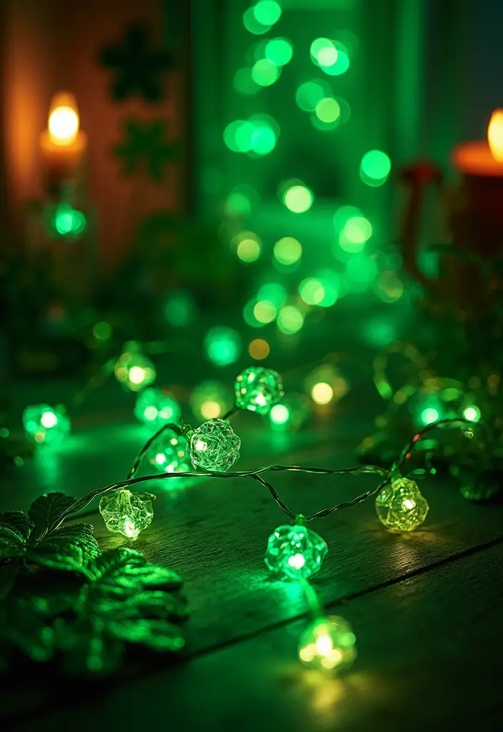 27 St Patrick’s Day Home Decor DIY Ideas Full of Green Charm - 3. Green Fairy Lights