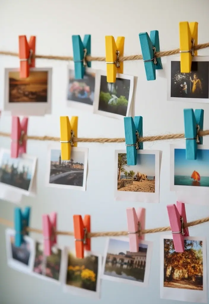 28 Easy DIY Room Decor Wall Art Craft Ideas for Every Style - 25. DIY Clothespin Photo Display