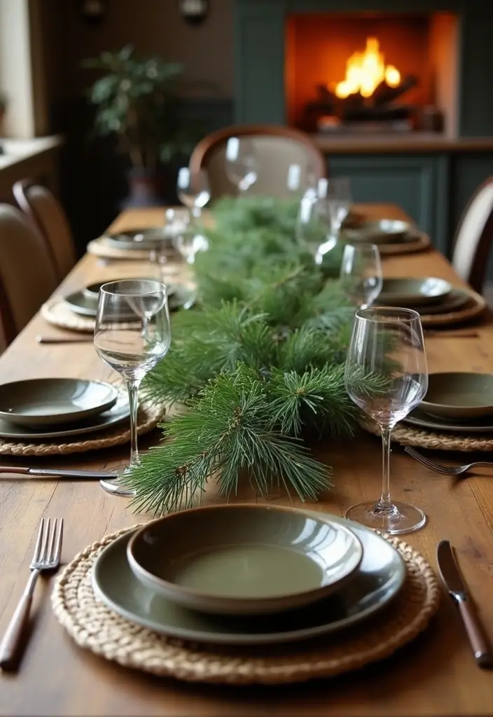 30 Christmas Party Decor Ideas Easy DIY for Magical Gatherings - 14. Pine Branch Table Decor