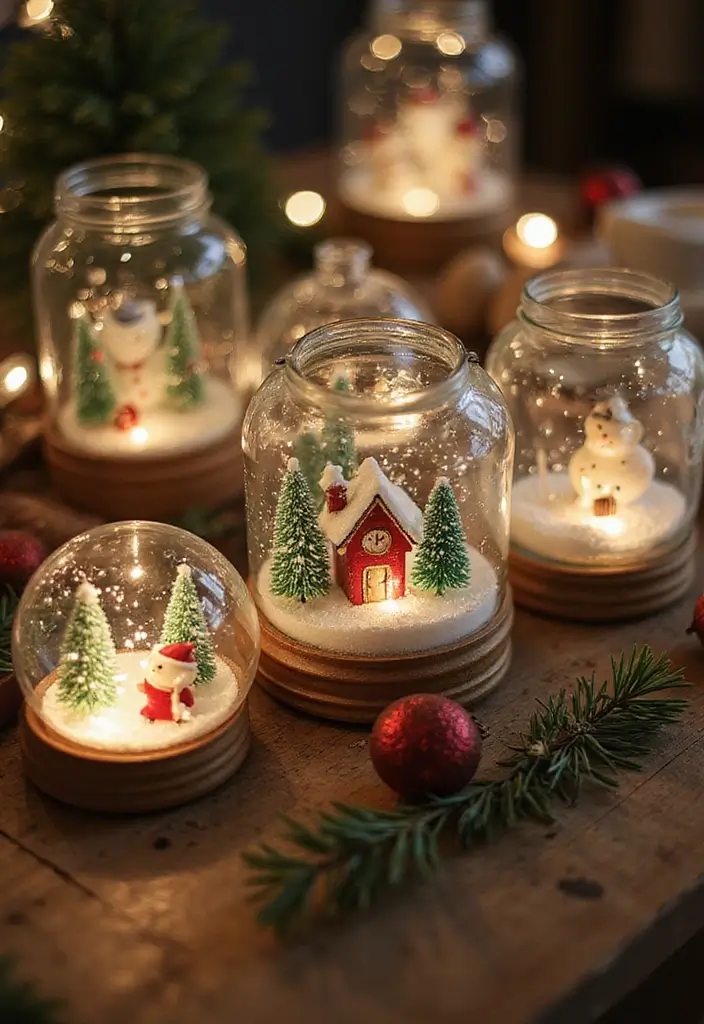 30 Christmas Party Decor Ideas Easy DIY for Magical Gatherings - 15. Frosty Mason Jar Snow Globes