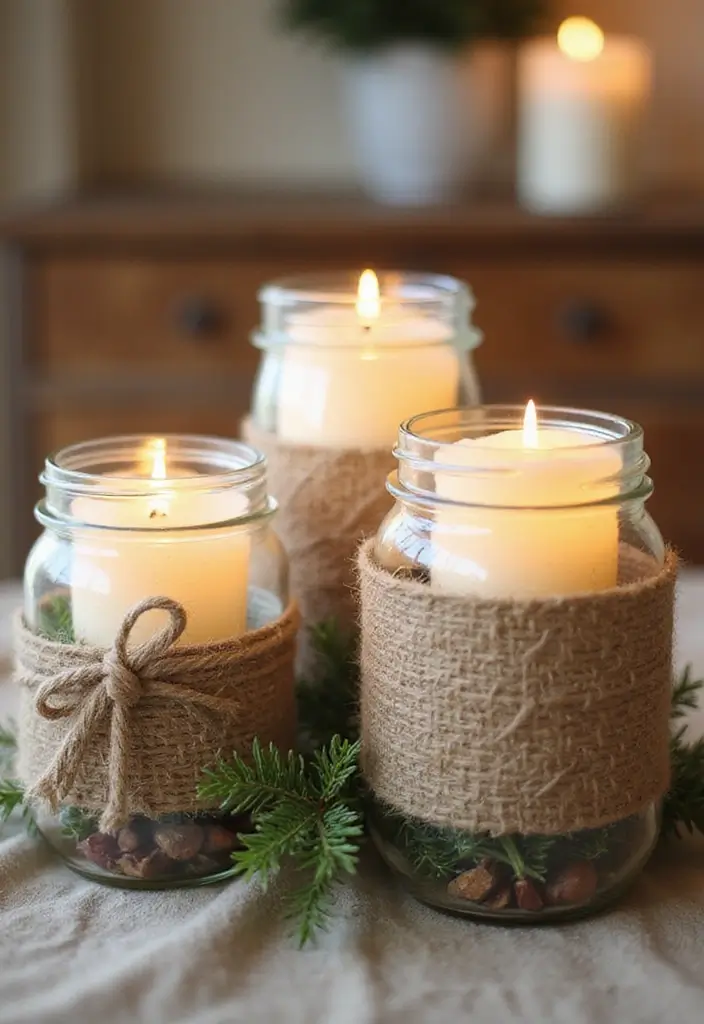 30 Christmas Party Decor Ideas Easy DIY for Magical Gatherings - 8. Festive Candle Holders from Glass Jars