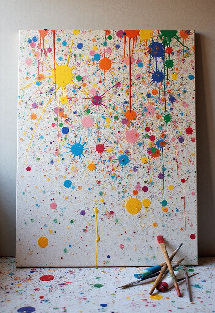 30 DIY Canvas Art Easy Wall Decor You Can Paint at Home - 2. Abstract Splatter Painting