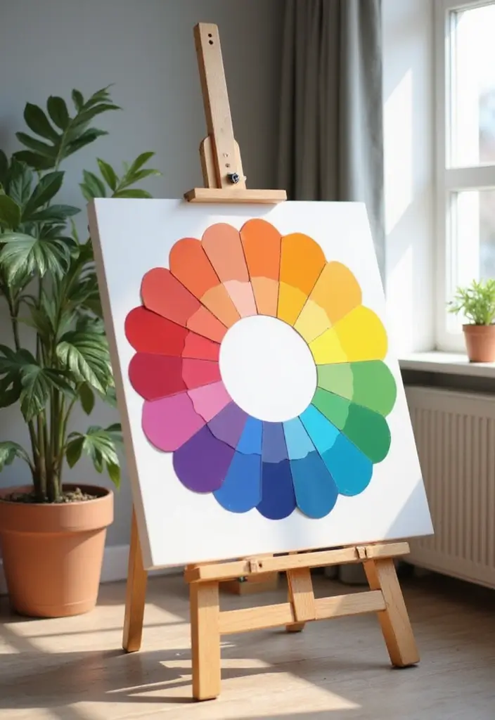 30 DIY Canvas Art Easy Wall Decor You Can Paint at Home - 27. Color Wheel Art