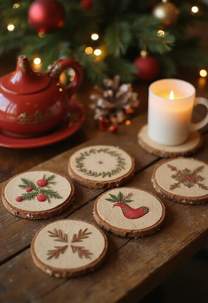 30 DIY Christmas Decorations for Home Decor Full of Holiday Spirit - 14. Holiday-Themed Coasters