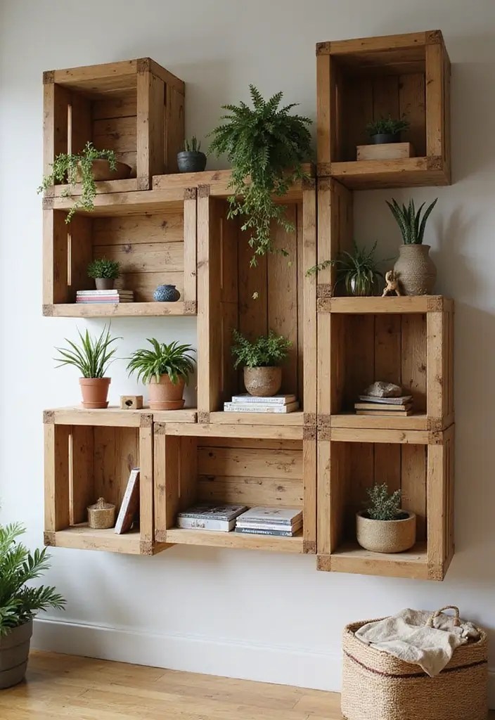 30 DIY Home Decor Easy Bedroom Craft Ideas for a Cozy Vibe - 1. Upcycled Wooden Crate Shelves