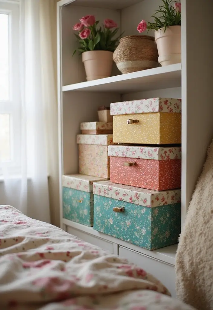 30 DIY Home Decor Easy Bedroom Craft Ideas for a Cozy Vibe - 22. Hand-Decorated Storage Boxes