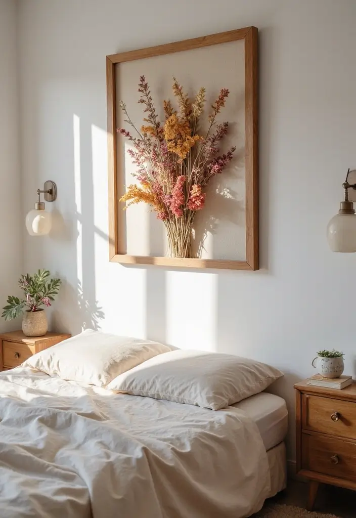 30 DIY Home Decor Easy Bedroom Craft Ideas for a Cozy Vibe - 8. Dried Flower Wall Art