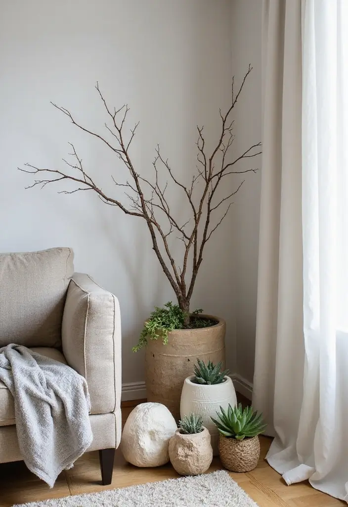30 DIY Living Room Decor on a Budget That Looks High-End - 10. Nature-Inspired Decor