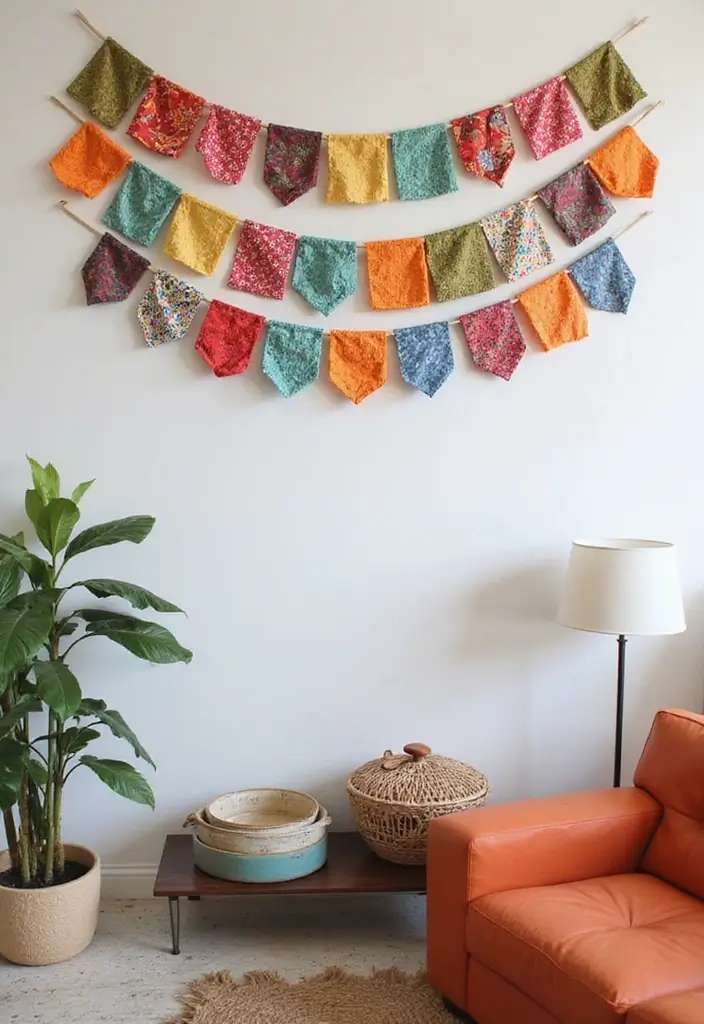 30 DIY Living Room Decor on a Budget That Looks High-End - 12. Recycled Fabric Banner