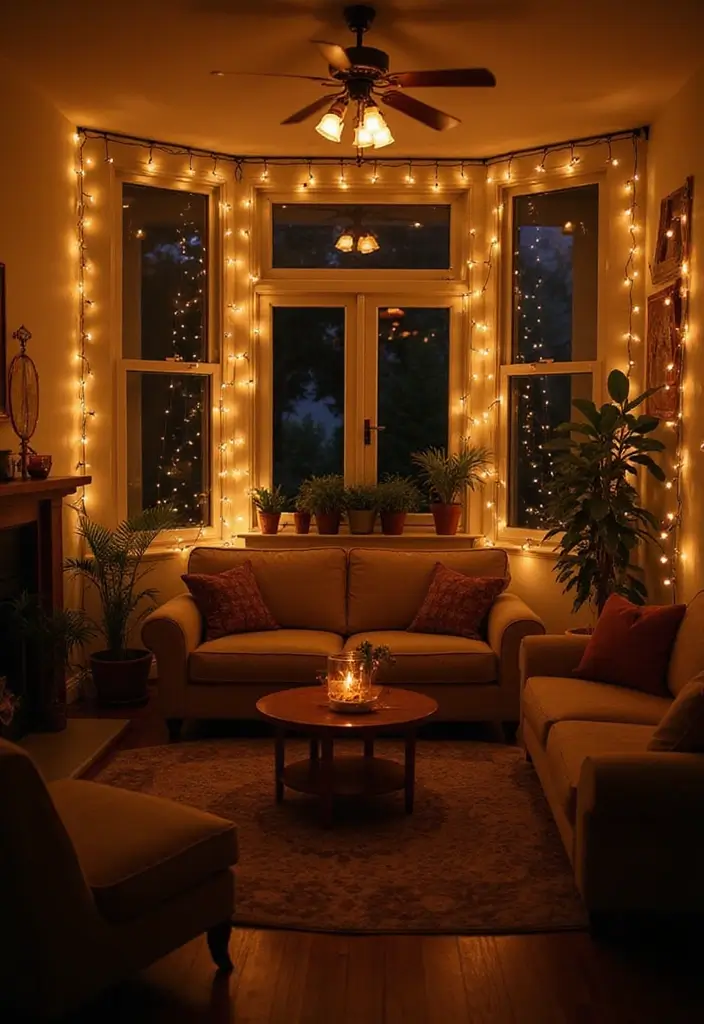 30 DIY Living Room Decor on a Budget That Looks High-End - 20. Decorative String Lights