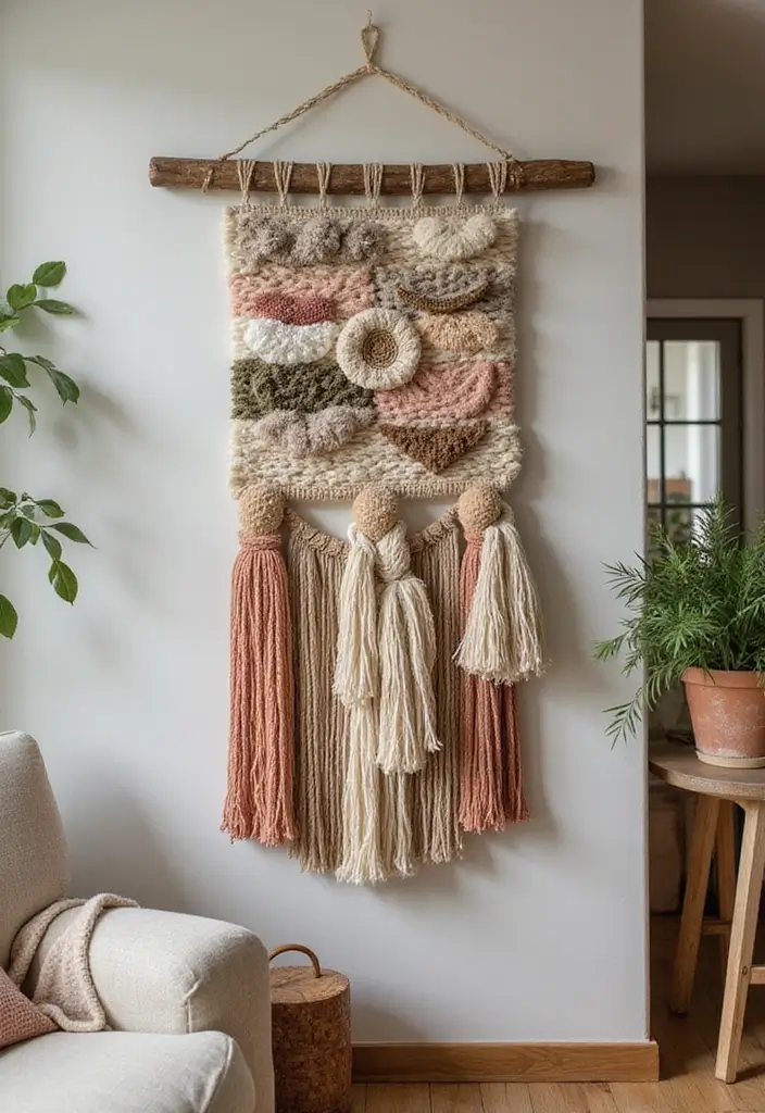 30 DIY Living Room Decor on a Budget That Looks High-End - 25. DIY Woven Wall Hanger