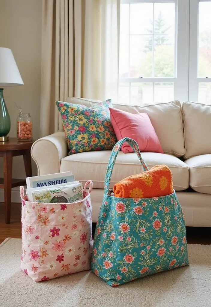 30 DIY Living Room Decor on a Budget That Looks High-End - 27. DIY Fabric Tote Bags