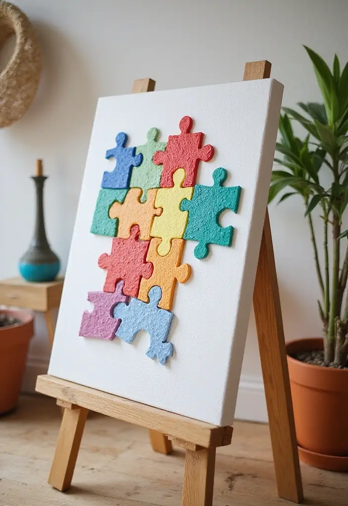 30 DIY Living Room Decor on a Budget That Looks High-End - 28. DIY Puzzle Piece Art
