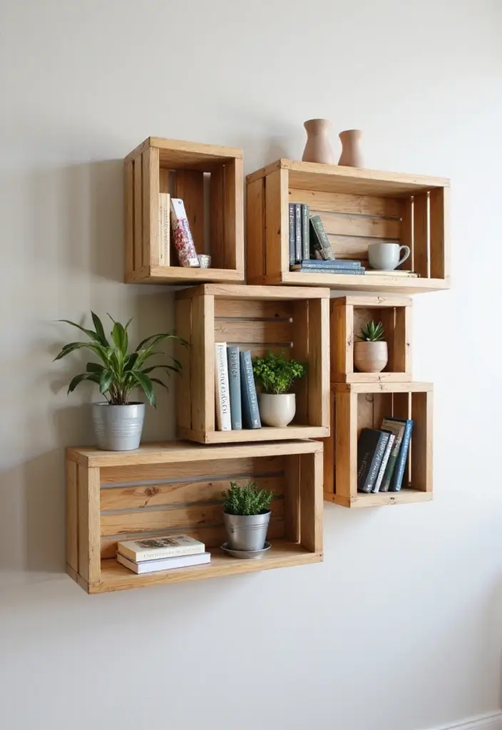 30 DIY Living Room Decor on a Budget That Looks High-End - 3. DIY Shelves from Crates