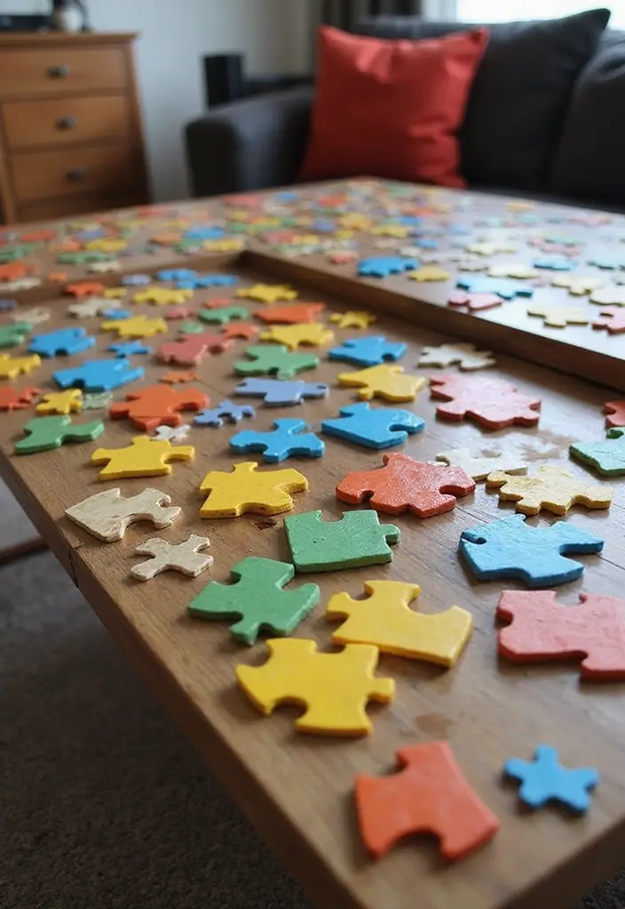 30 DIY Living Room Decor on a Budget That Looks High-End - 30. DIY Puzzle Piece Coffee Table