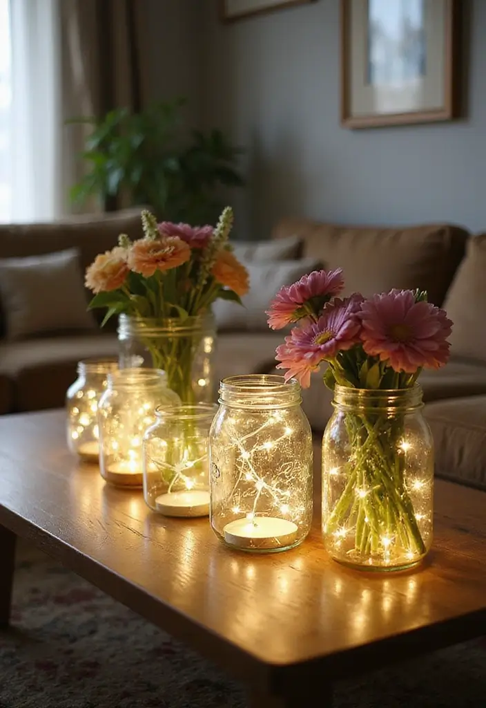 30 DIY Living Room Decor on a Budget That Looks High-End - 7. Repurposed Glass Jars