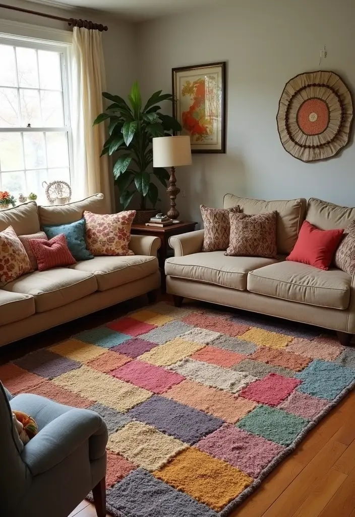 30 DIY Living Room Decor on a Budget That Looks High-End - 8. Handmade Area Rugs