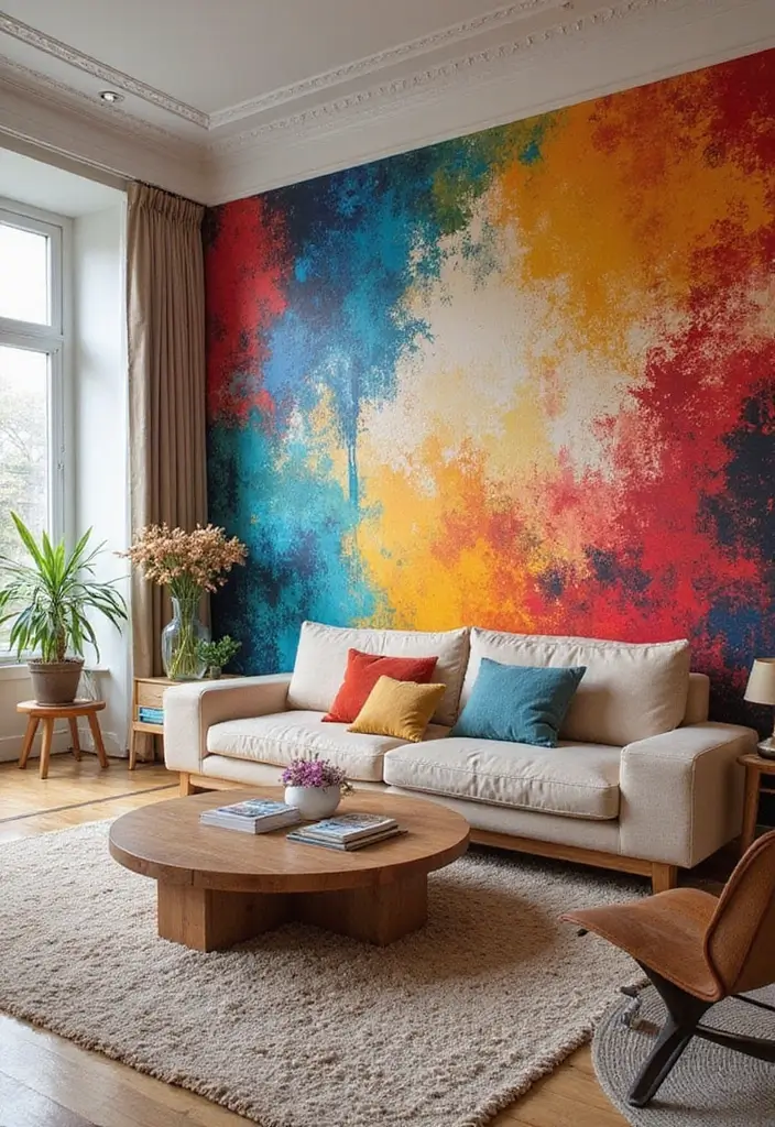 30 DIY Living Room Wall Decor Ideas to Refresh Your Home - 12. DIY Wall Mural