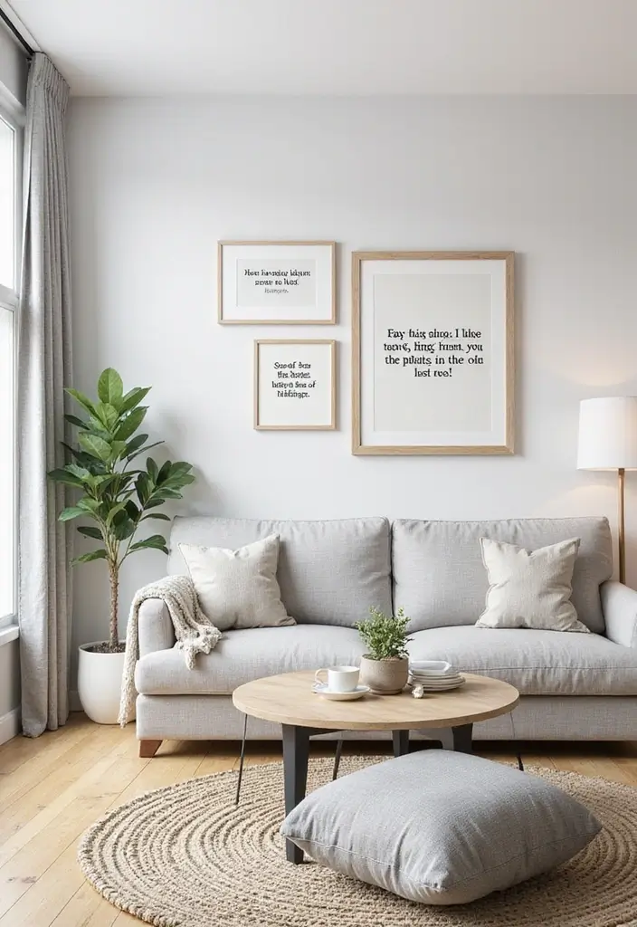 30 DIY Living Room Wall Decor Ideas to Refresh Your Home - 18. Art with Quote Prints