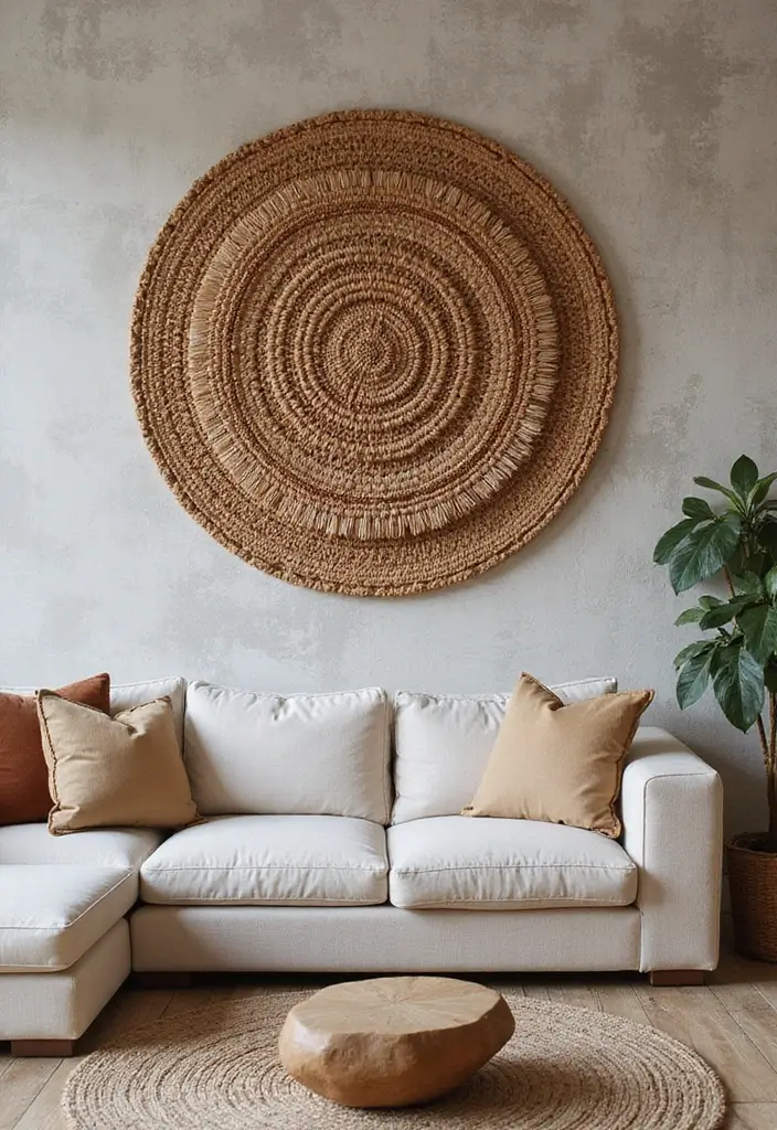 30 DIY Living Room Wall Decor Ideas to Refresh Your Home - 19. Bohemian Woven Wall Art