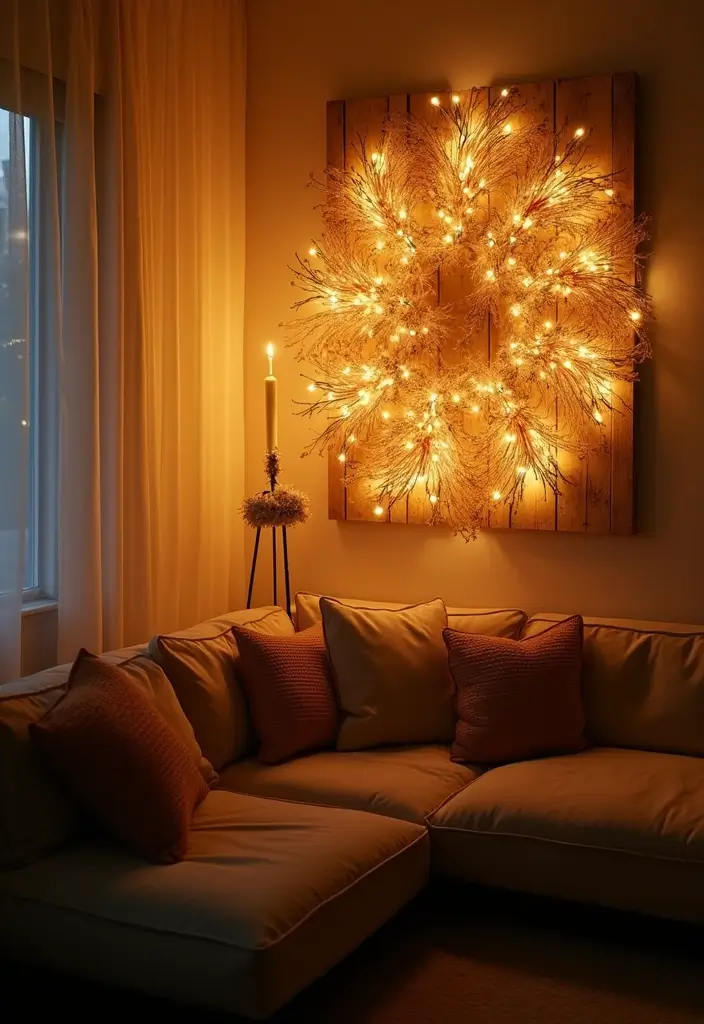 30 DIY Living Room Wall Decor Ideas to Refresh Your Home - 23. DIY Lighted Wall Art