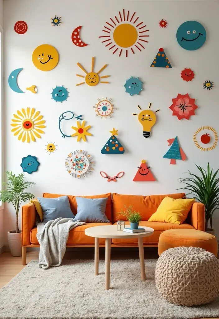 30 DIY Living Room Wall Decor Ideas to Refresh Your Home - 24. Colorful Wall Decals