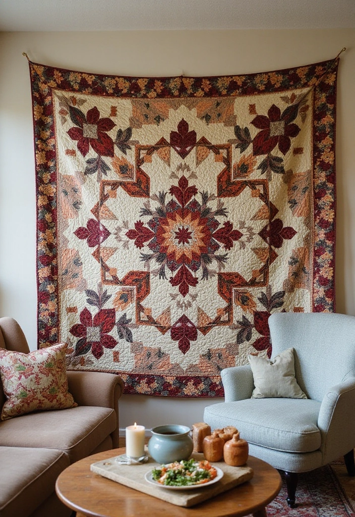 30 DIY Living Room Wall Decor Ideas to Refresh Your Home - 27. DIY Quilted Wall Hanging