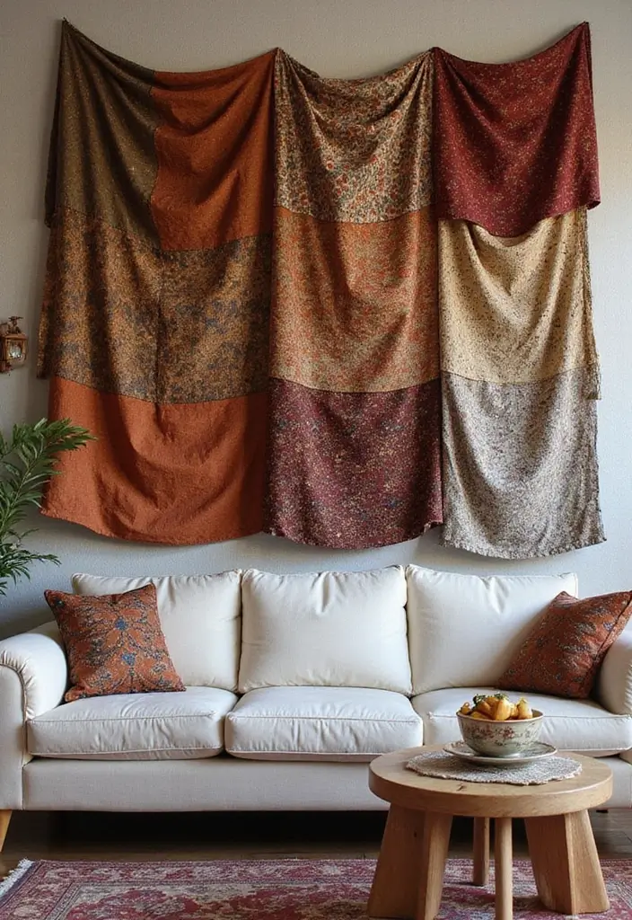 30 DIY Living Room Wall Decor Ideas to Refresh Your Home - 3. Bohemian Fabric Hangings