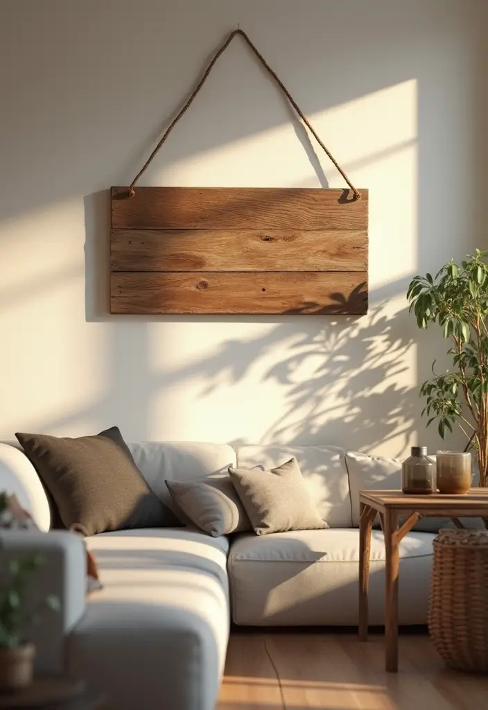 30 DIY Living Room Wall Decor Ideas to Refresh Your Home - 30. Rustic Wood Sign Decor