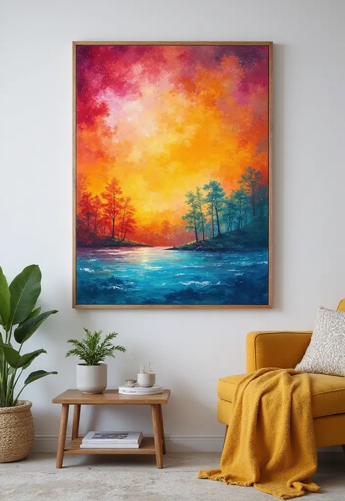 30 DIY Living Room Wall Decor Ideas to Refresh Your Home - 6. Hand-Painted Canvas Art