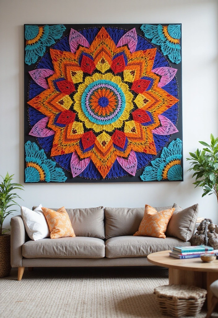 30 DIY Living Room Wall Decor Ideas to Refresh Your Home - 9. String Art Statement Piece