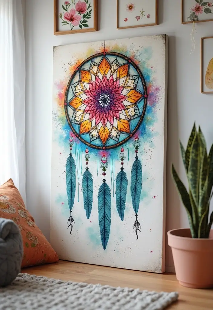 30 DIY Painting Canvas Easy Wall Decor That Looks Professional - 21. Dream Catcher Art