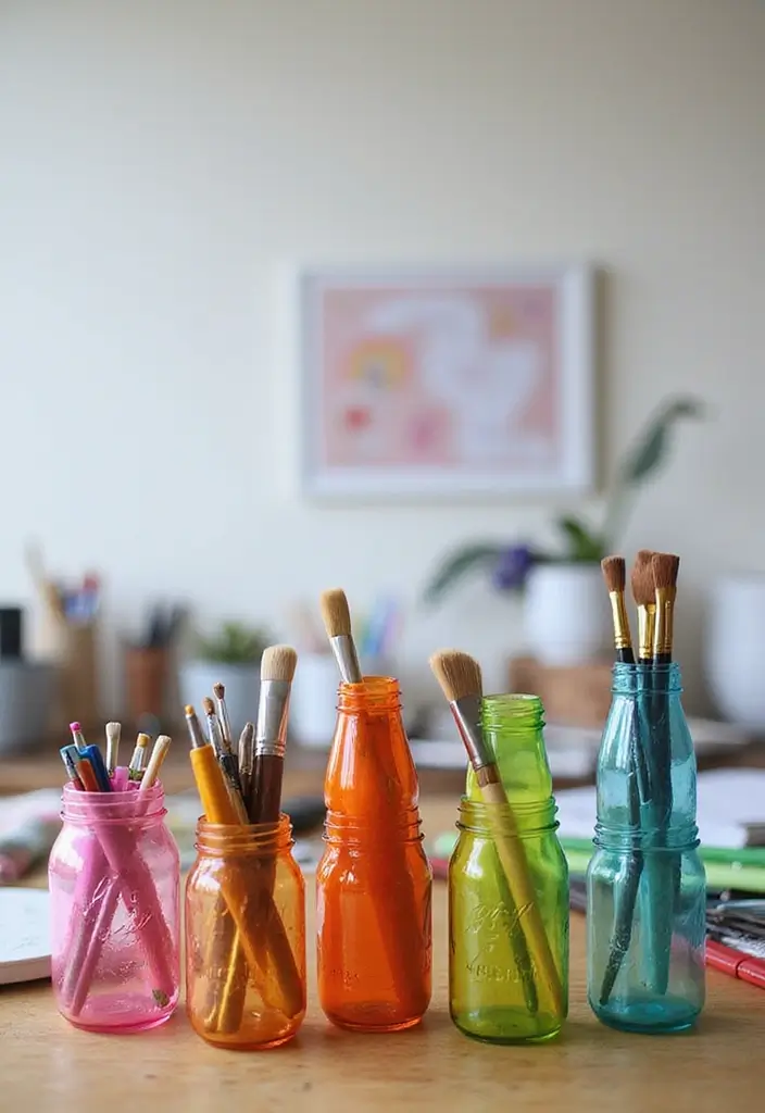30 DIY Study Table Decor Ideas Craft Rooms That Spark Creativity - 1. Recycled Jar Organizers