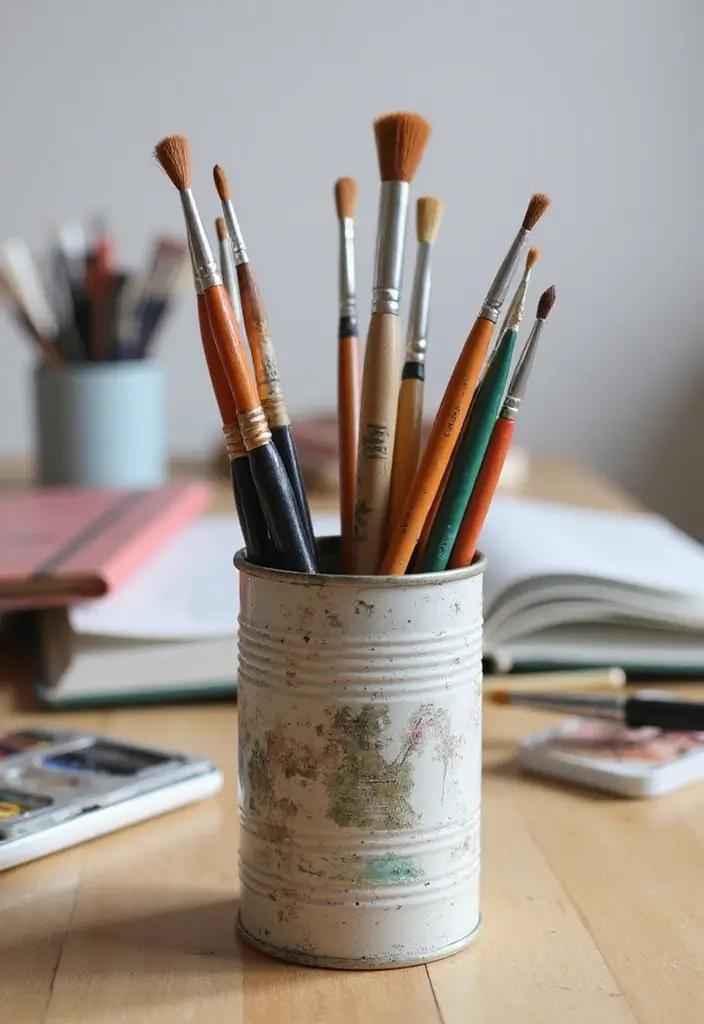 30 DIY Study Table Decor Ideas Craft Rooms That Spark Creativity - 10. Eco-Friendly Paintbrush Holder