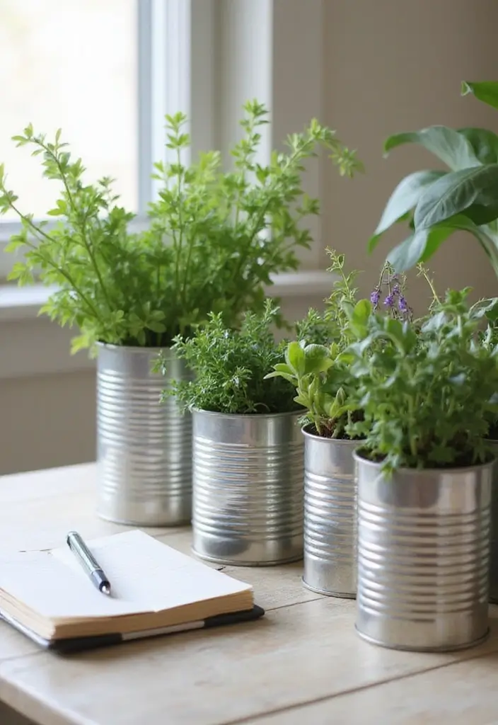 30 DIY Study Table Decor Ideas Craft Rooms That Spark Creativity - 14. Upcycled Tin Can Planters