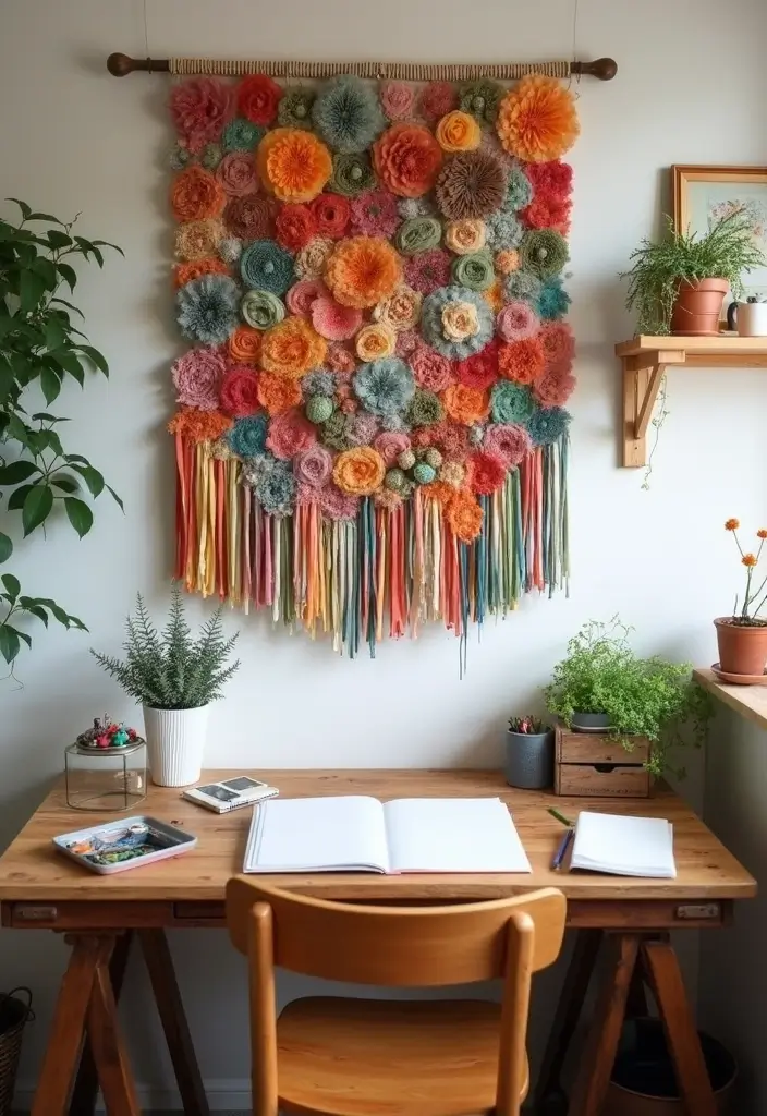 30 DIY Study Table Decor Ideas Craft Rooms That Spark Creativity - 16. Fabric Scrap Wall Hanging