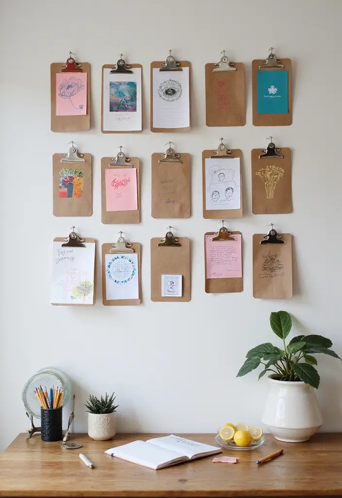 30 DIY Study Table Decor Ideas Craft Rooms That Spark Creativity - 17. Unique Clipboards for Art Display