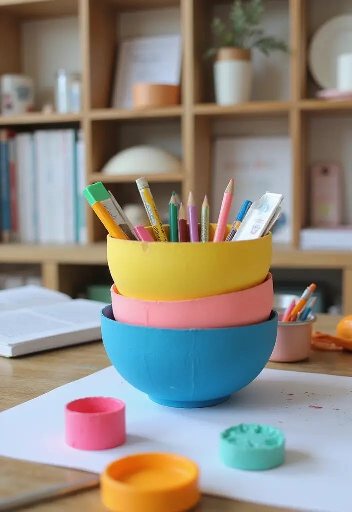 30 DIY Study Table Decor Ideas Craft Rooms That Spark Creativity - 19. Crafty Paper Mache Bowls