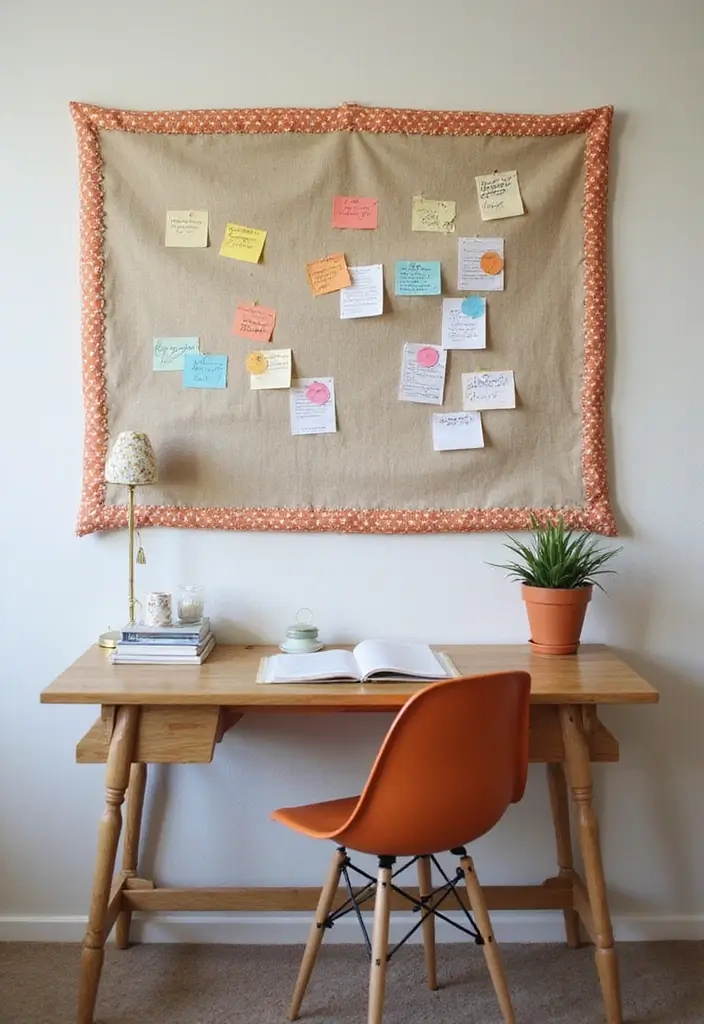 30 DIY Study Table Decor Ideas Craft Rooms That Spark Creativity - 20. Fabric-Covered Bulletin Board