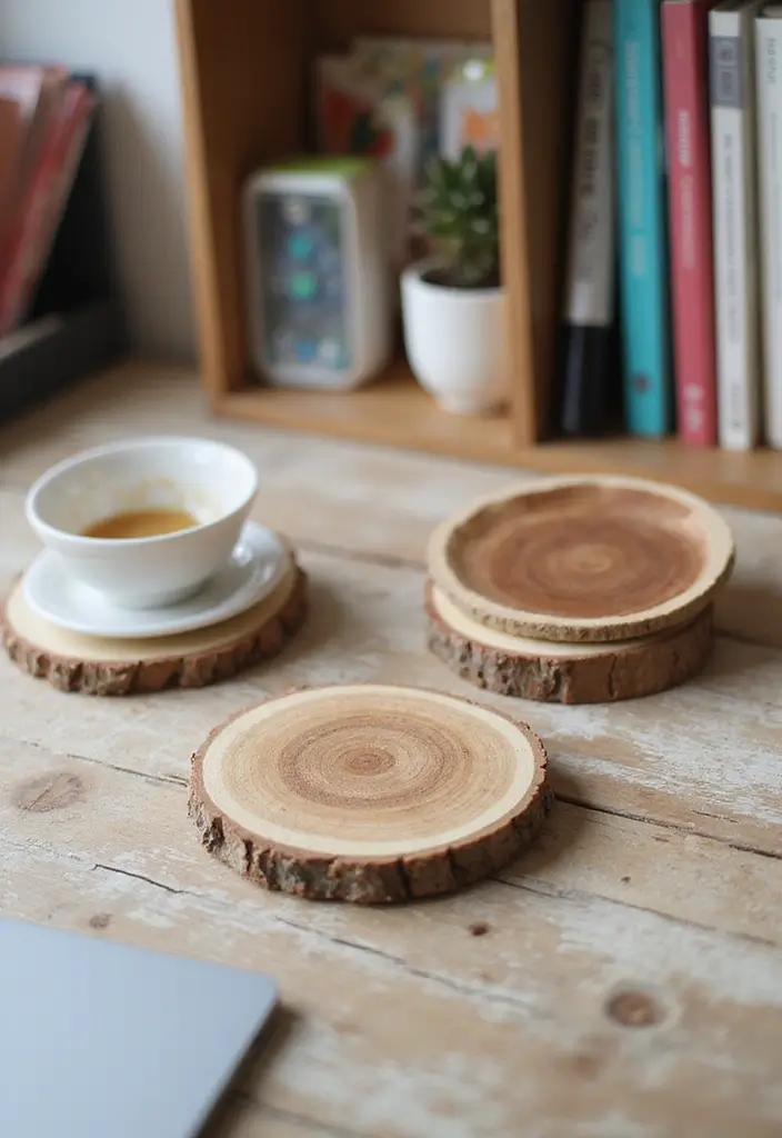30 DIY Study Table Decor Ideas Craft Rooms That Spark Creativity - 21. Handmade Wooden Coasters