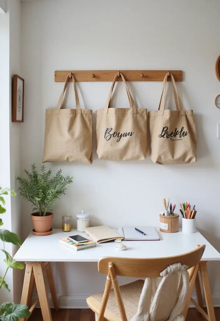30 DIY Study Table Decor Ideas Craft Rooms That Spark Creativity - 26. Reusable Jute Tote Bags