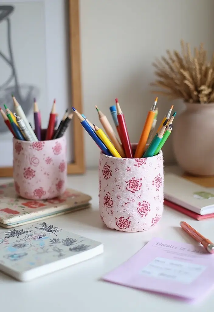 30 DIY Study Table Decor Ideas Craft Rooms That Spark Creativity - 28. DIY Fabric Pen Holders