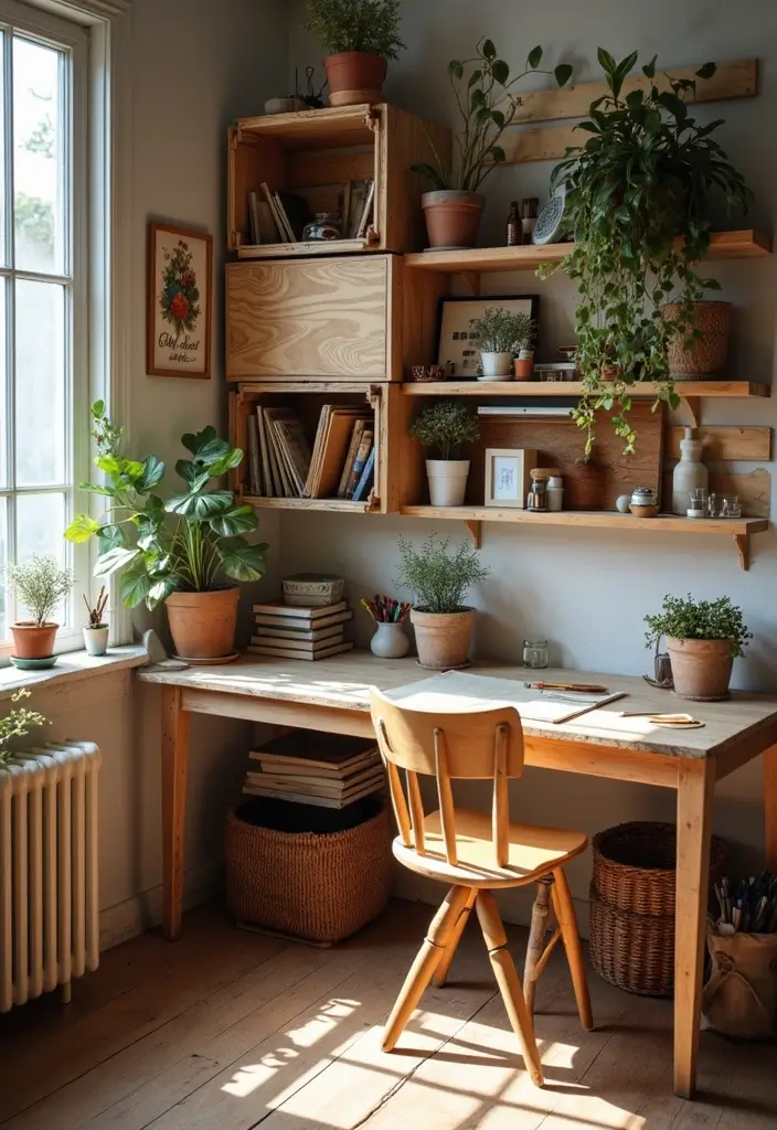 30 DIY Study Table Decor Ideas Craft Rooms That Spark Creativity - 5. Upcycled Wooden Crates for Storage
